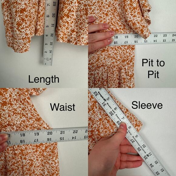 Ces Femme Orange Floral Boho Tiered Button Up Mini Relaxed Fit Dress Sz Medium - Picture 8 of 9